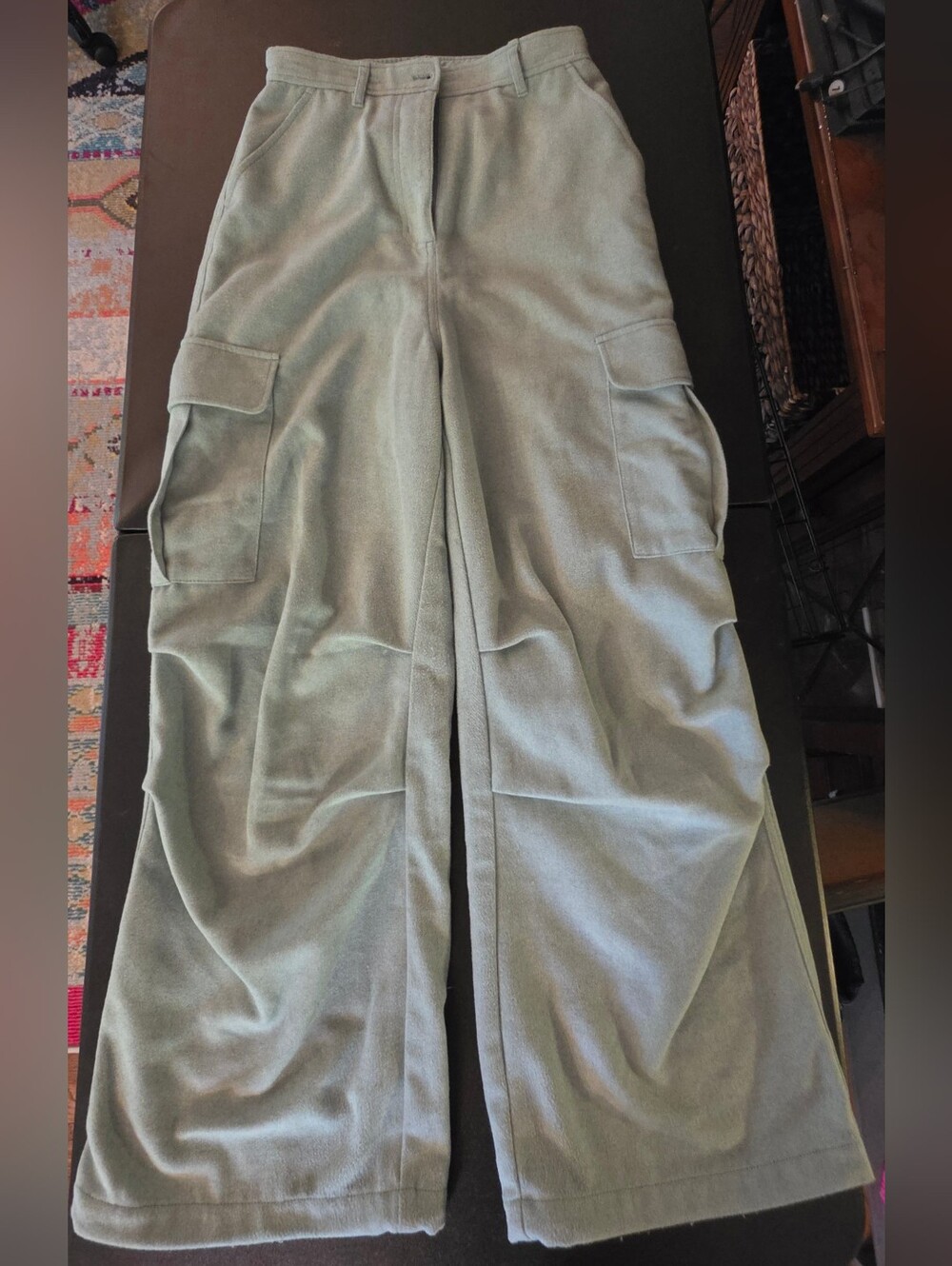 MOUSSY Sage Green Wide Leg Cargo Pants Size 2 High Rise Utility Designer Japan